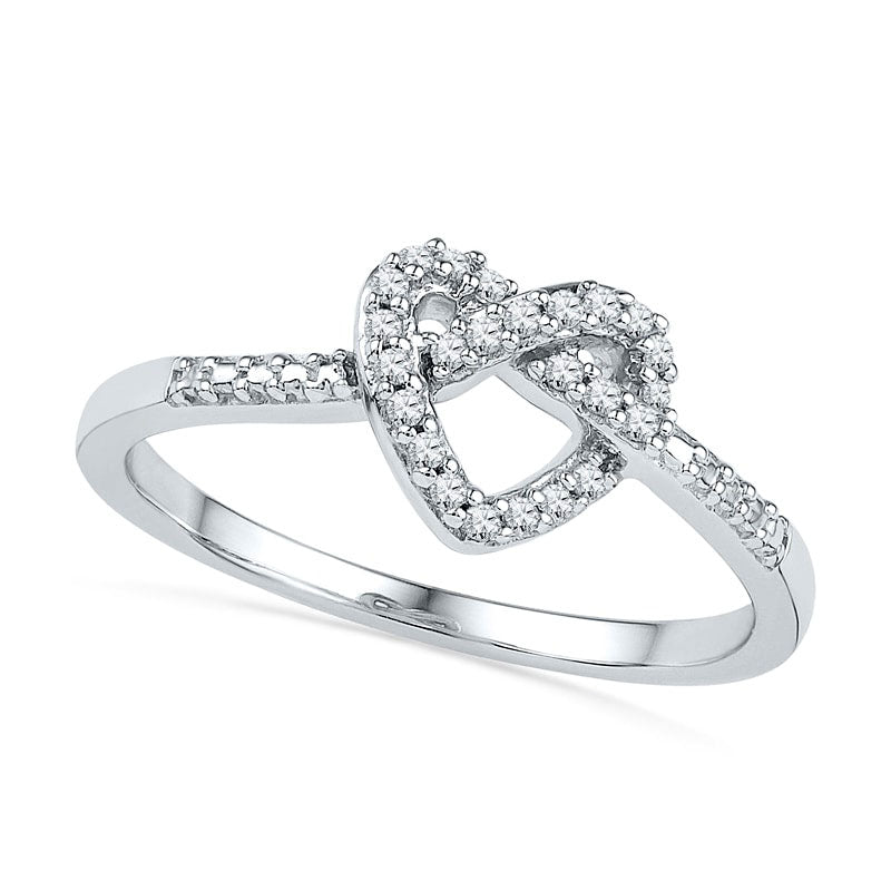 Image of ID 1 013 CT TW Natural Diamond Heart-Shaped Knot Ring in Solid 10K White Gold