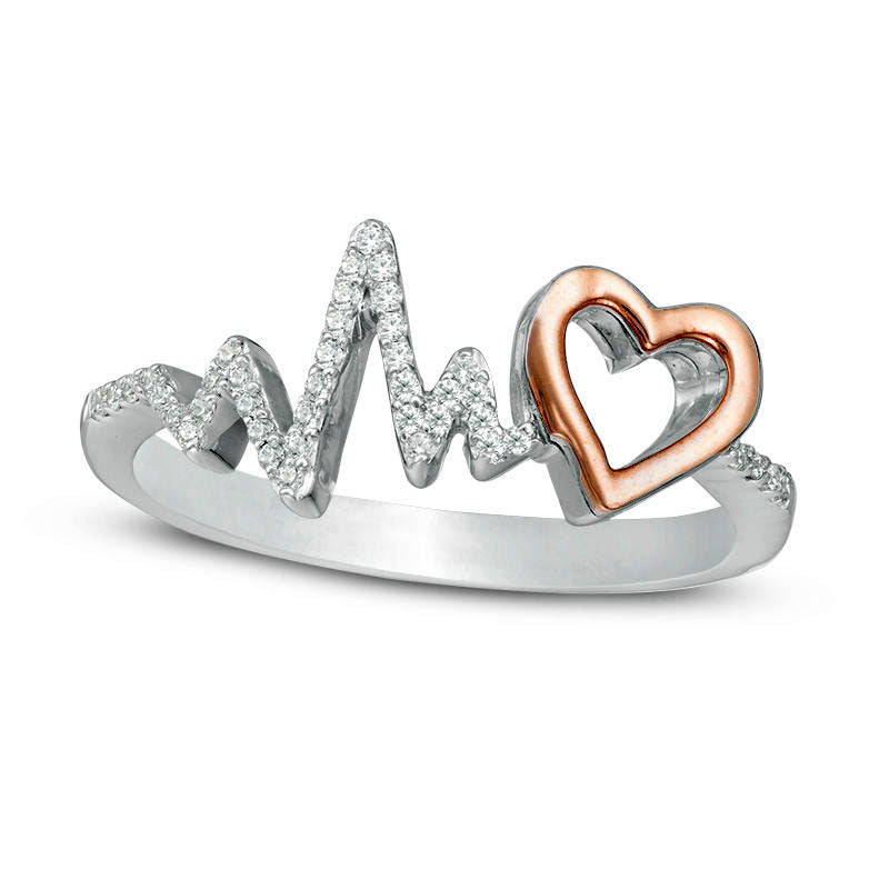 Image of ID 1 013 CT TW Natural Diamond Heartbeat and Heart Ring in Sterling Silver and Solid 10K Rose Gold