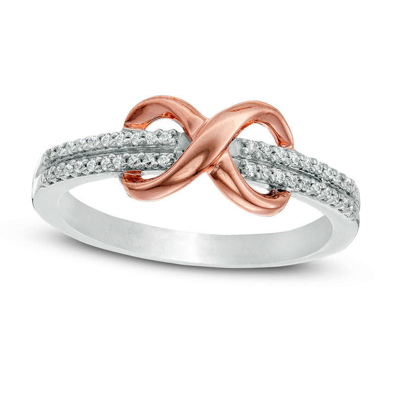 Image of ID 1 013 CT TW Natural Diamond Infinity Knot Ring in Sterling Silver and Solid 10K Rose Gold