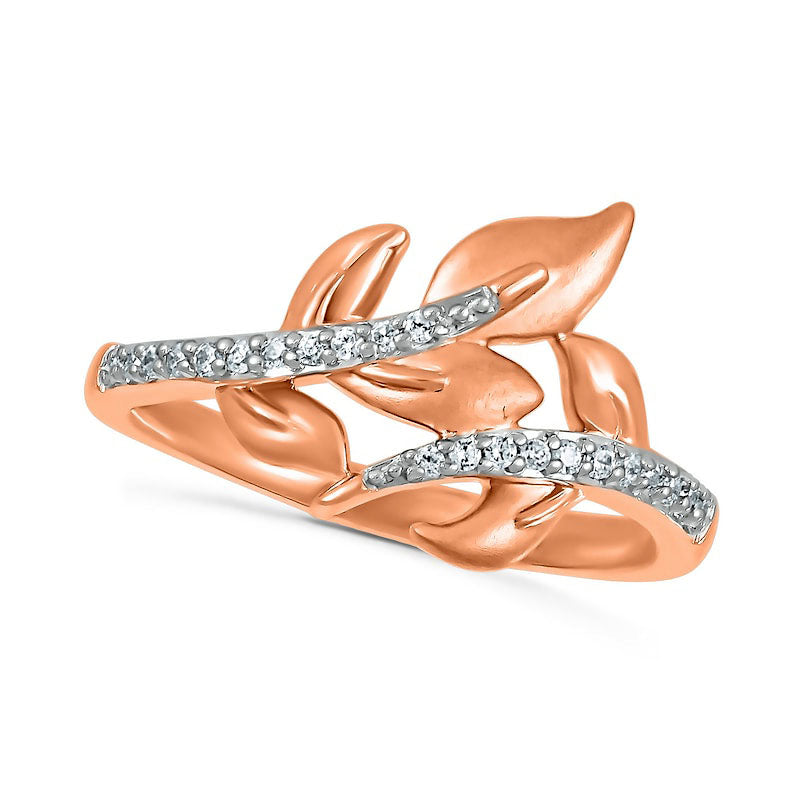 Image of ID 1 013 CT TW Natural Diamond Leaf bypass Ring in Sterling Silver with Solid 14K Rose Gold Plate