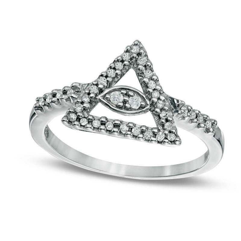 Image of ID 1 013 CT TW Natural Diamond Pyramid with Evil Eye Ring in Sterling Silver