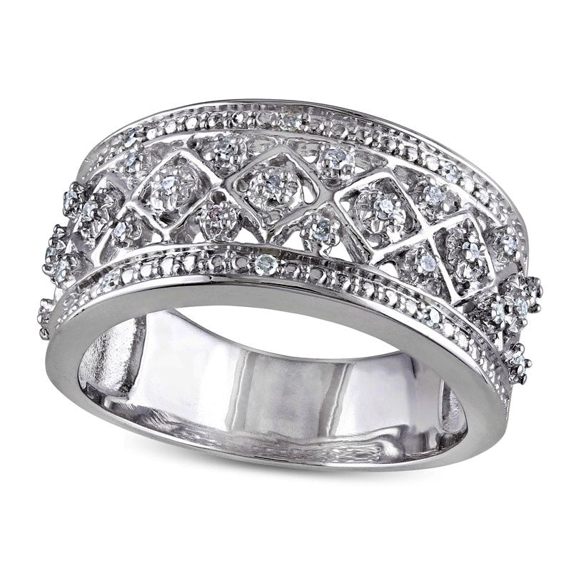 Image of ID 1 013 CT TW Natural Diamond Quilt Pattern Ring in Sterling Silver