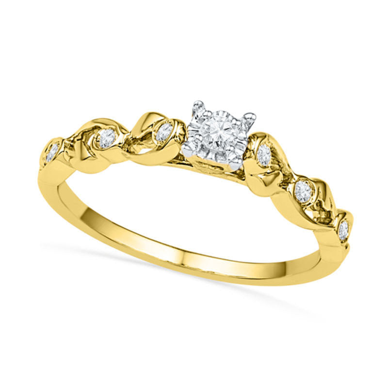 Image of ID 1 013 CT TW Natural Diamond Ribbon Promise Ring in Solid 10K Yellow Gold