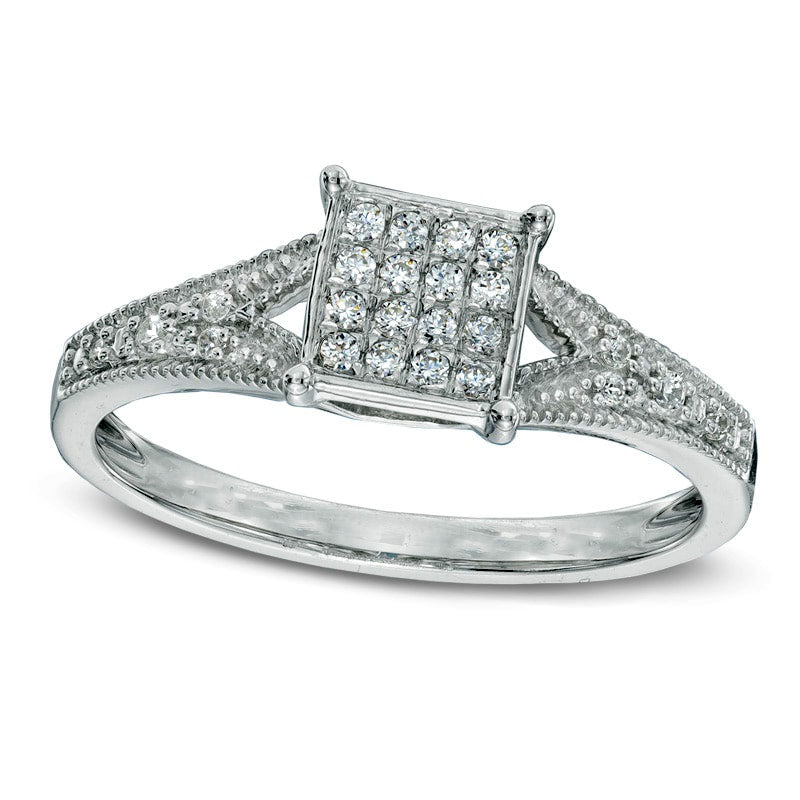 Image of ID 1 013 CT TW Natural Diamond Square Composite Promise Ring in Solid 10K White Gold