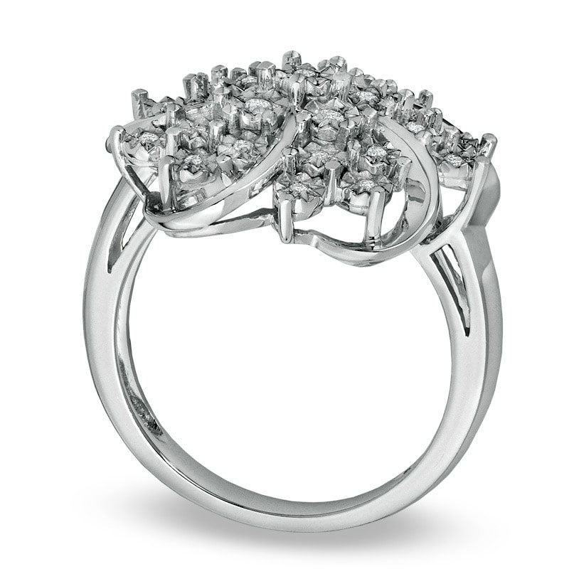 Image of ID 1 013 CT TW Natural Diamond Star Flower Ring in Sterling Silver