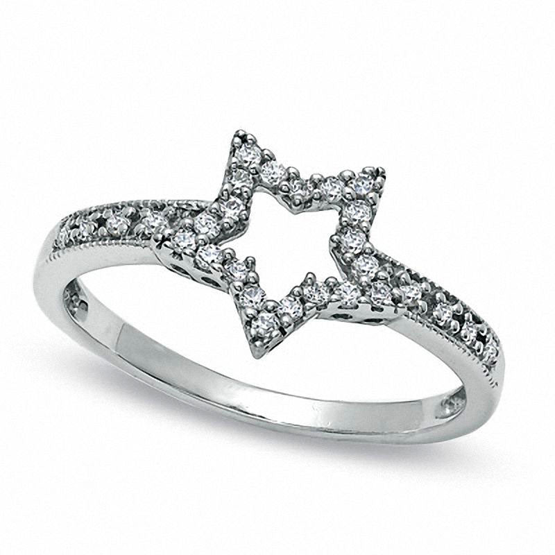 Image of ID 1 013 CT TW Natural Diamond Star Outline Ring in Sterling Silver