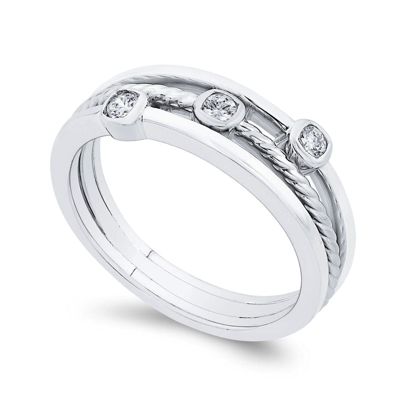Image of ID 1 013 CT TW Natural Diamond Three Stone Triple Row Ring in Solid 10K White Gold