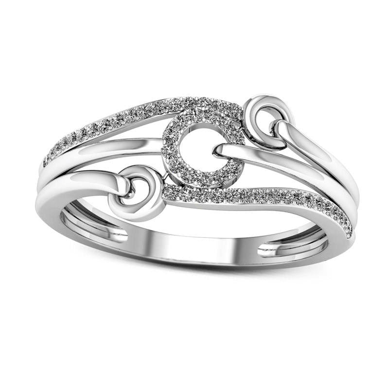 Image of ID 1 013 CT TW Natural Diamond Triple Circle Multi-Row Ring in Solid 10K White Gold