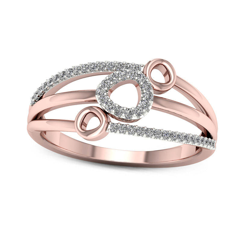 Image of ID 1 013 CT TW Natural Diamond Triple Trillion Multi-Row Ring in Solid 10K Rose Gold