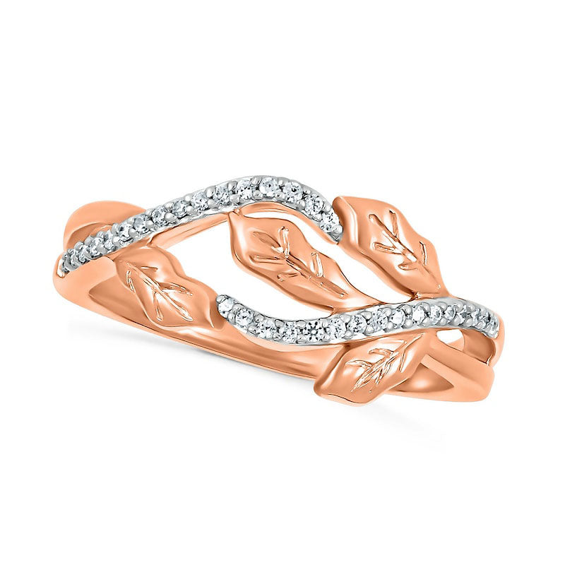 Image of ID 1 013 CT TW Natural Diamond Twist Bypass Leaf Ring in Sterling Silver with Solid 14K Rose Gold Plate