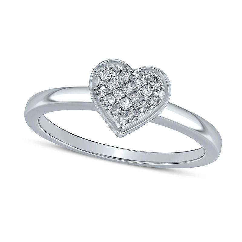 Image of ID 1 013 CT TW Princess-Cut Natural Diamond Heart Cluster Promise Ring in Sterling Silver