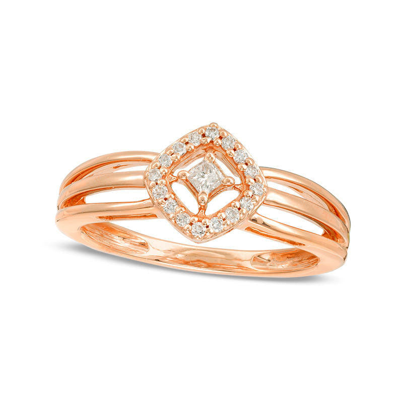 Image of ID 1 013 CT TW Princess-Cut Natural Diamond Open Cushion Frame Ring in Solid 10K Rose Gold