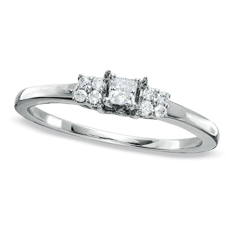 Image of ID 1 013 CT TW Princess-Cut Natural Diamond Promise Ring in Solid 10K White Gold