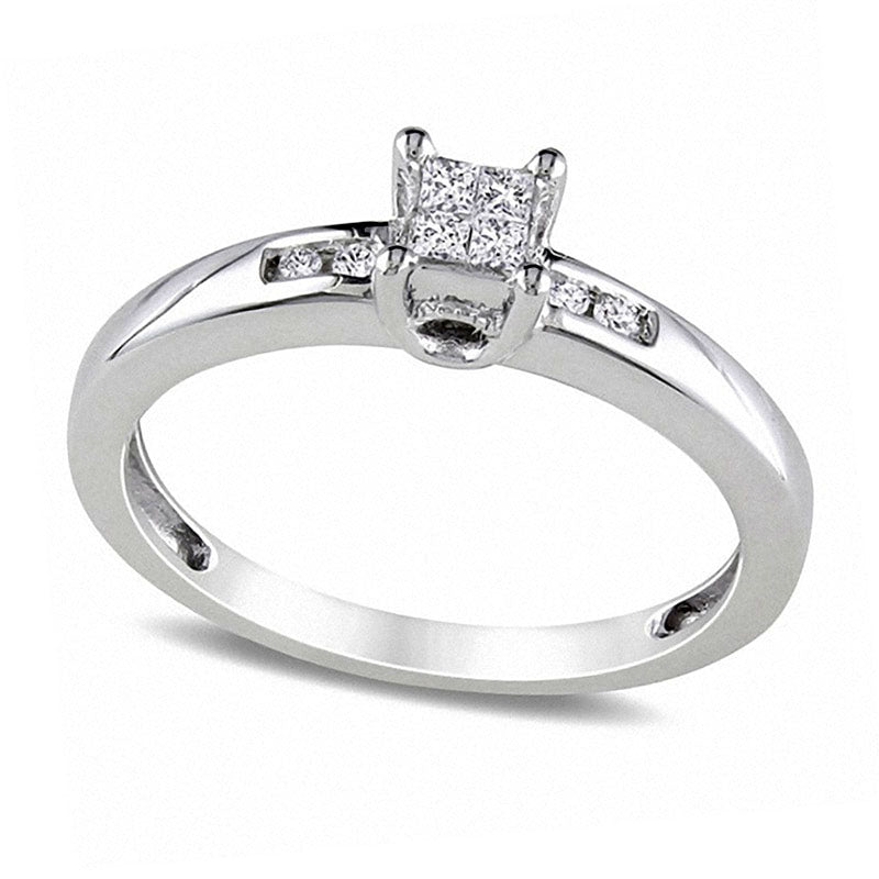 Image of ID 1 013 CT TW Quad Princess-Cut Natural Diamond Promise Ring in Sterling Silver