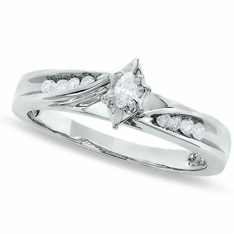 Image of ID 1 014 CT TW Marquise Natural Diamond Engagement Ring in Solid 10K White Gold