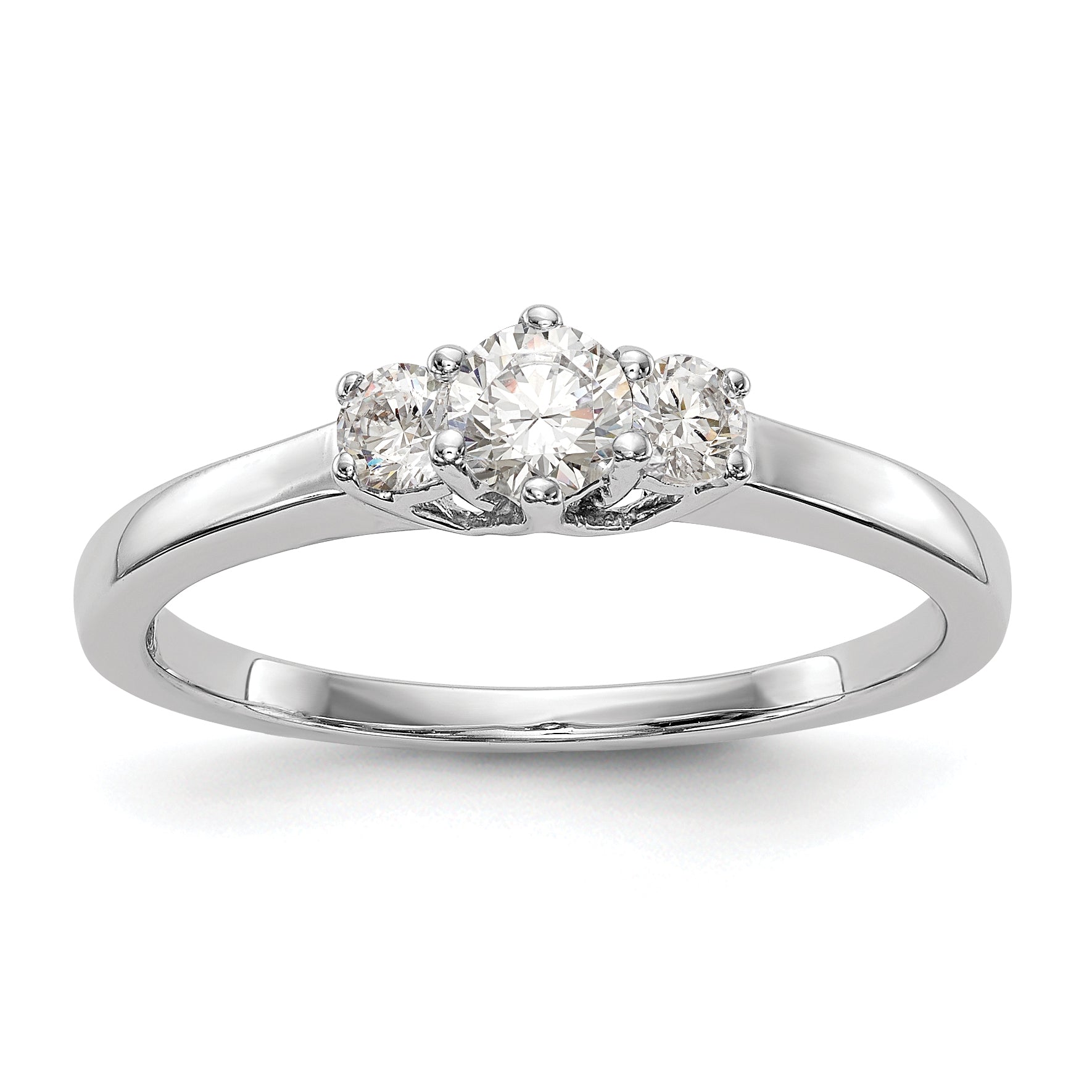 Image of ID 1 015ct CZ Solid Real 14K White Gold 3-Stone Engagement Ring