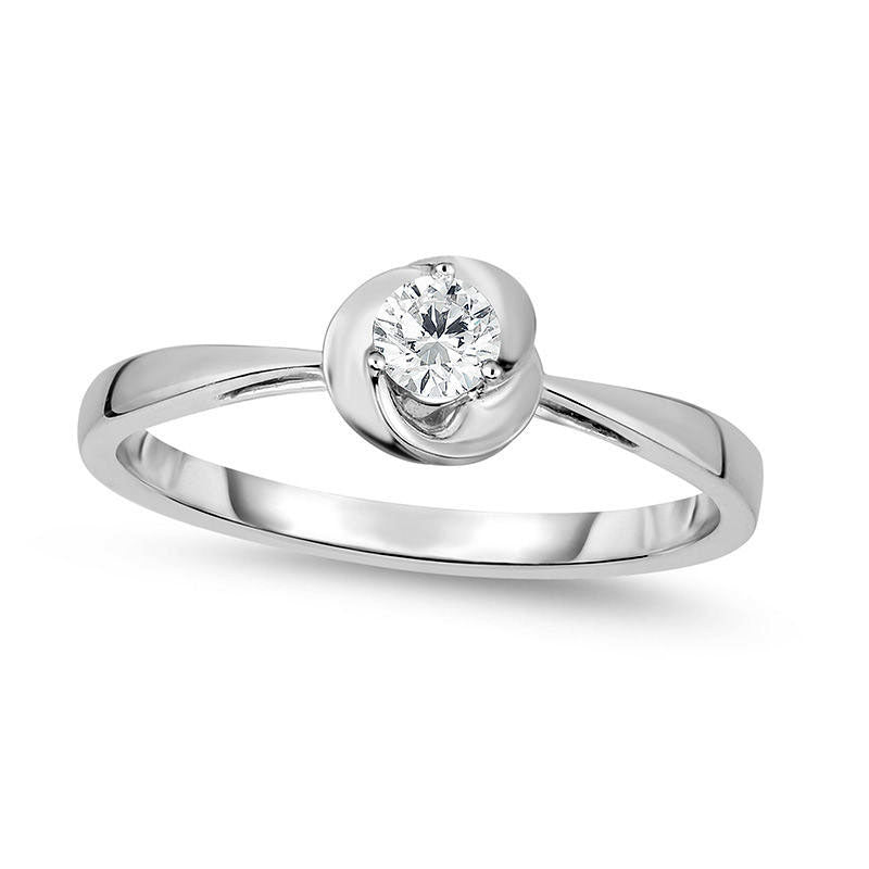Image of ID 1 017 CT Natural Clarity Enhanced Diamond Solitaire Swirl Promise Ring in Solid 10K White Gold