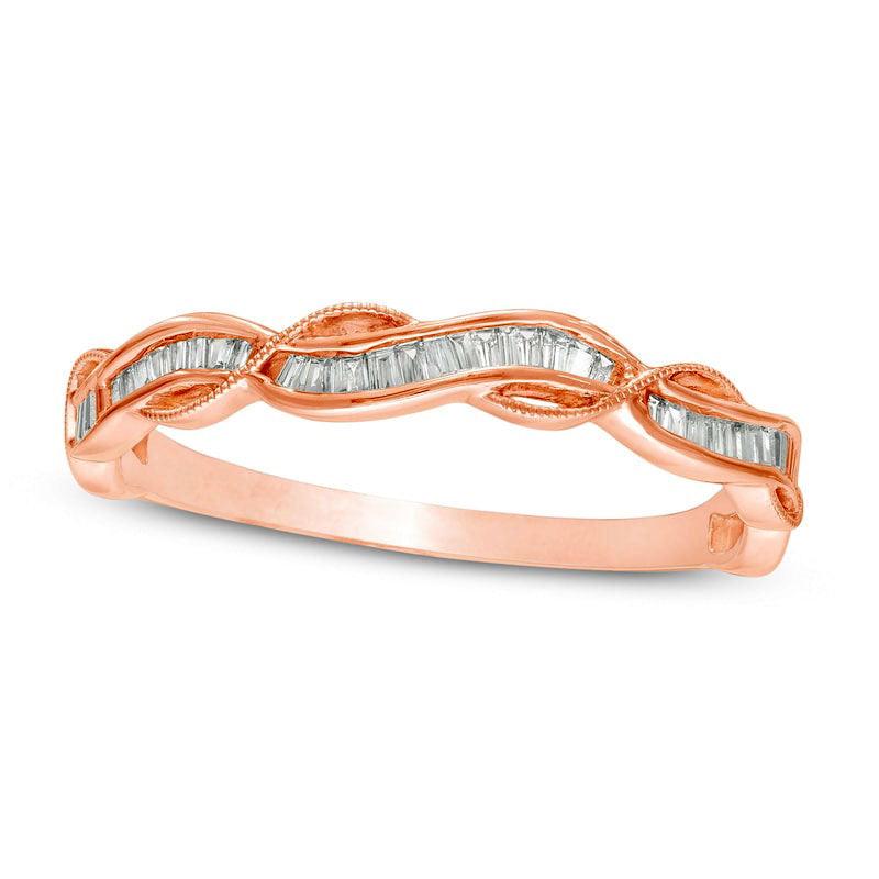 Image of ID 1 017 CT TW Baguette Natural Diamond Antique Vintage-Style Twist Anniversary Band in Solid 10K Rose Gold
