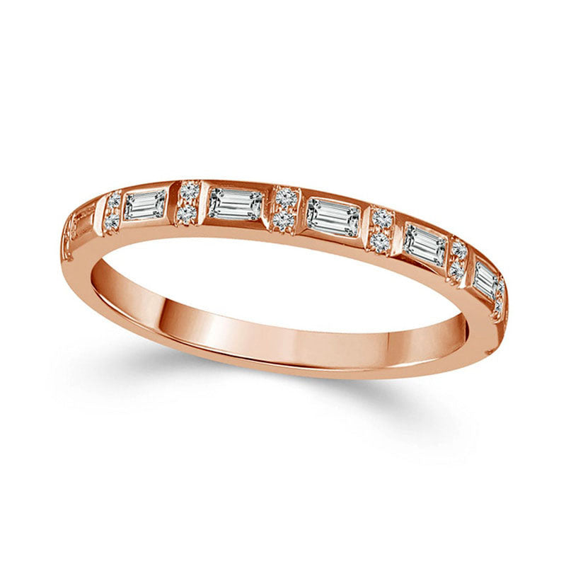 Image of ID 1 017 CT TW Baguette and Round Natural Diamond Alternating Stackable Band in Solid 10K Rose Gold