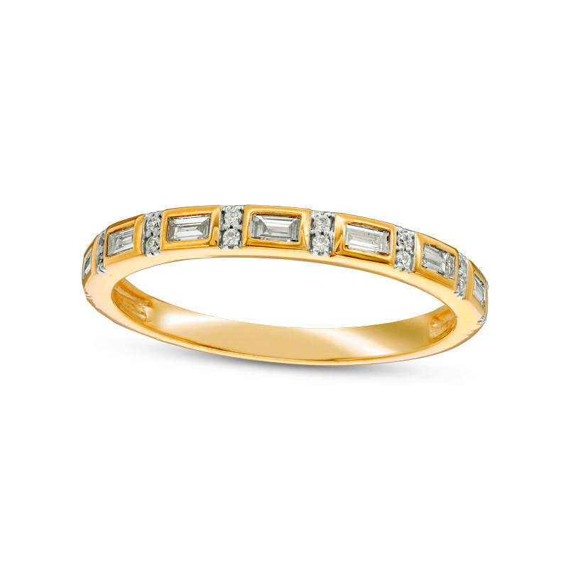 Image of ID 1 017 CT TW Baguette and Round Natural Diamond Alternating Stackable Band in Solid 10K Yellow Gold
