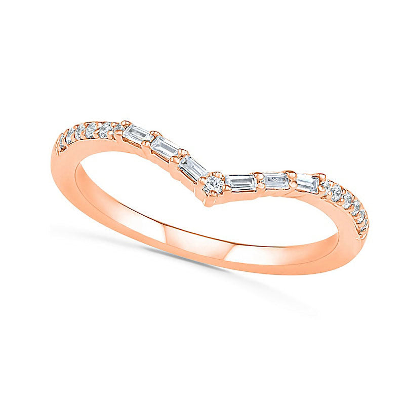Image of ID 1 017 CT TW Baguette and Round Natural Diamond Chevron Anniversary Band in Solid 10K Rose Gold