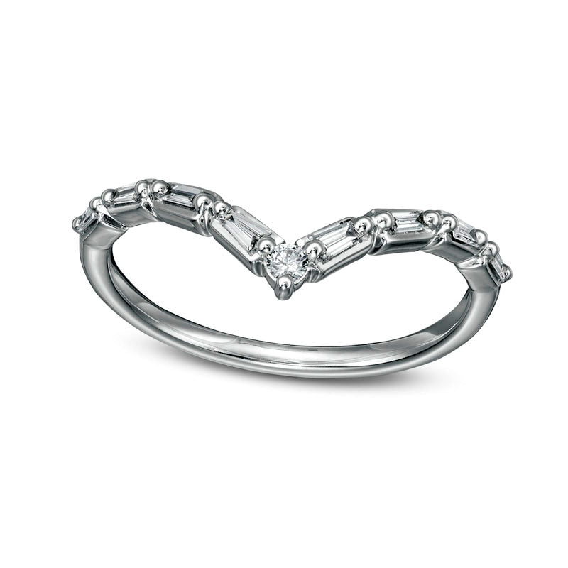 Image of ID 1 017 CT TW Baguette and Round Natural Diamond Chevron Anniversary Band in Solid 14K White Gold