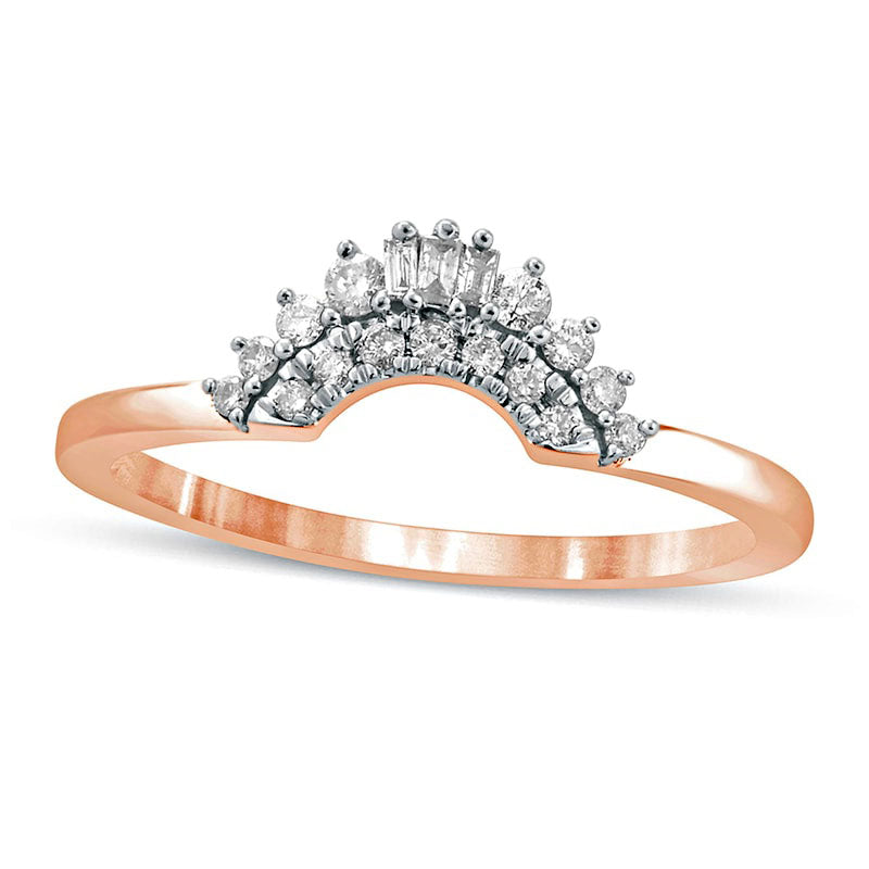 Image of ID 1 017 CT TW Baguette and Round Natural Diamond Contour Wedding Band in Solid 10K Rose Gold