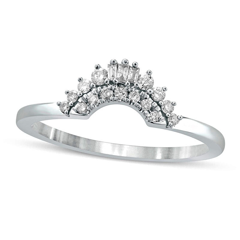 Image of ID 1 017 CT TW Baguette and Round Natural Diamond Contour Wedding Band in Solid 10K White Gold