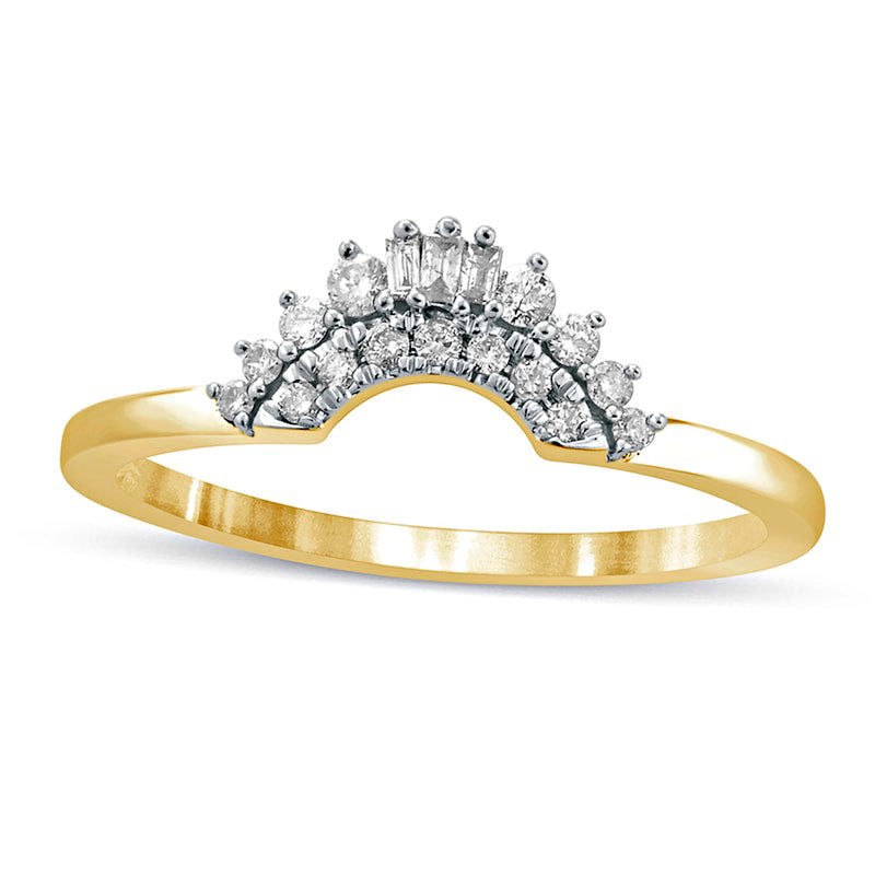 Image of ID 1 017 CT TW Baguette and Round Natural Diamond Contour Wedding Band in Solid 10K Yellow Gold