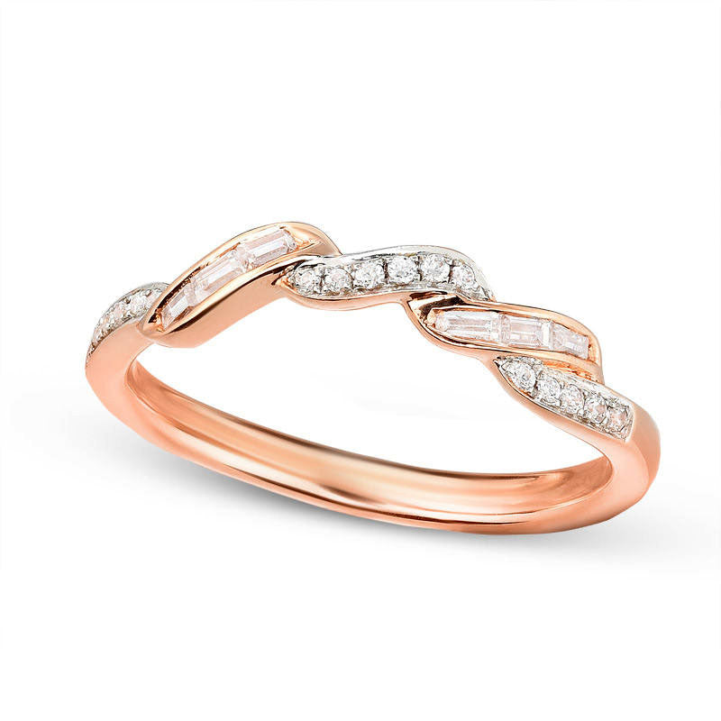 Image of ID 1 017 CT TW Baguette and Round Natural Diamond Wave Wedding Band in Solid 10K Rose Gold