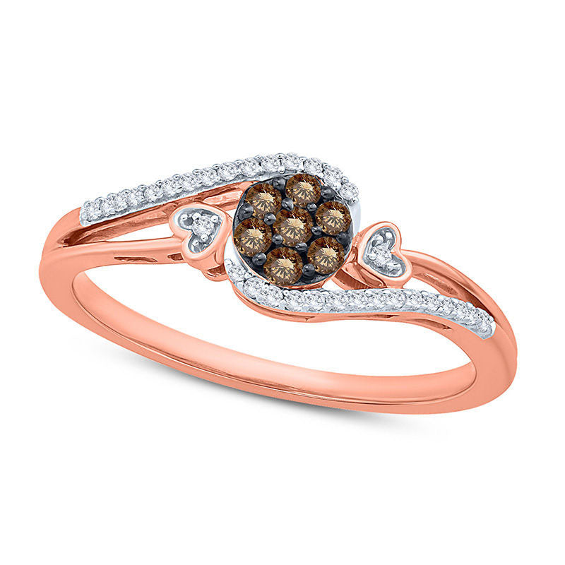 Image of ID 1 017 CT TW Champagne Composite Natural Diamond Heart-Sides Promise Ring in Solid 10K Rose Gold