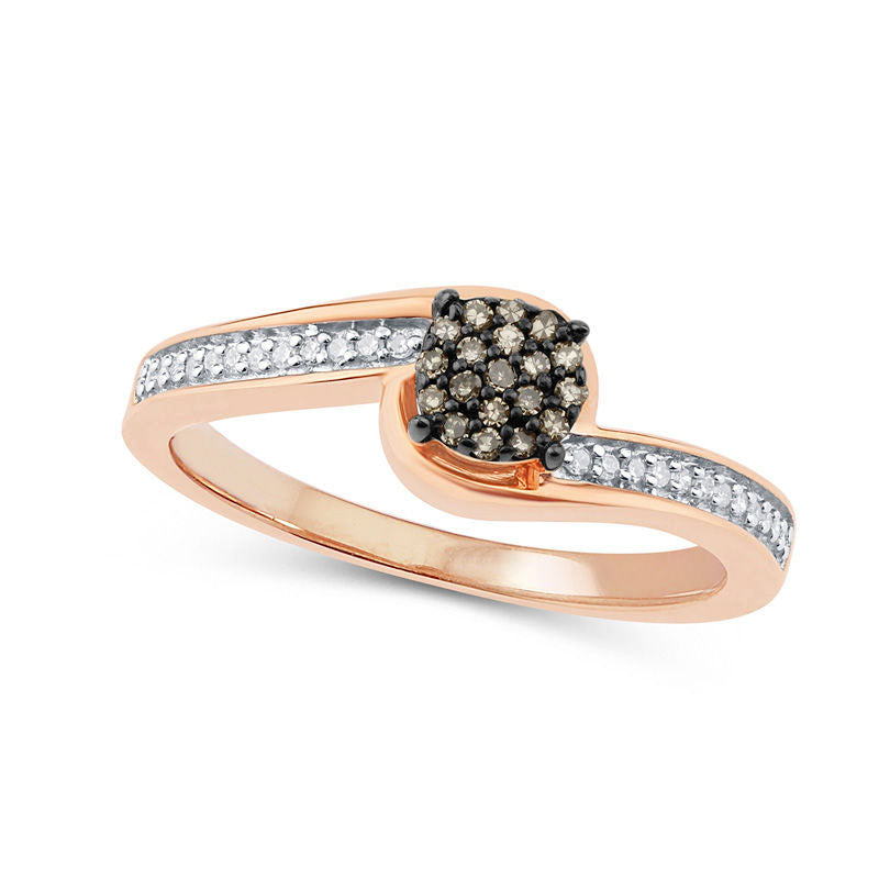 Image of ID 1 017 CT TW Champagne and White Composite Natural Diamond Swirl Ring in Solid 10K Rose Gold