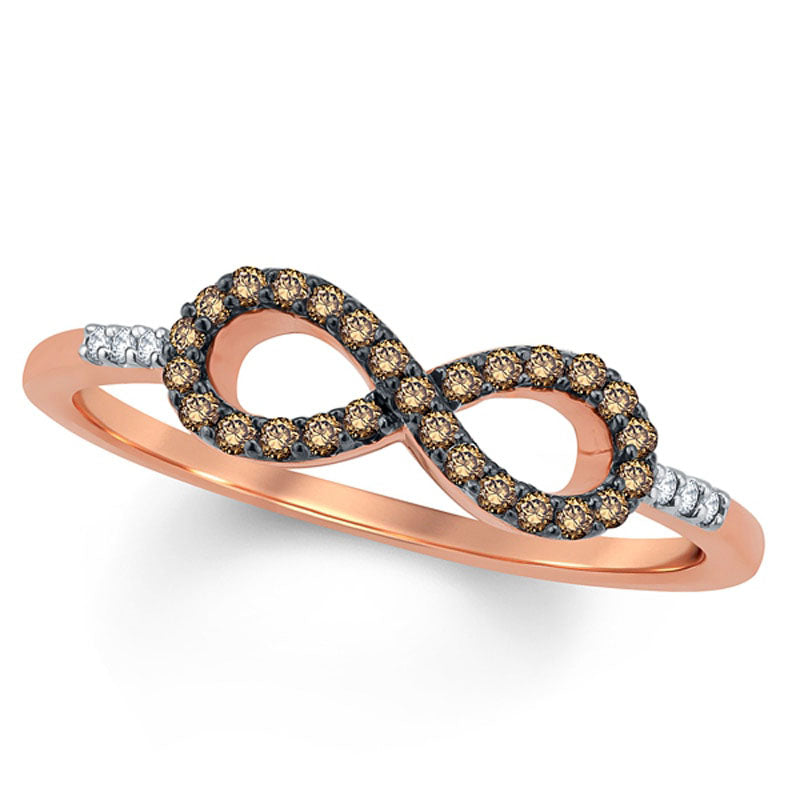Image of ID 1 017 CT TW Champagne and White Natural Diamond Sideways Infinity Ring in Solid 10K Rose Gold with Black Rhodium