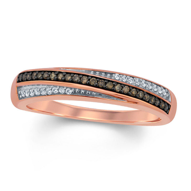Image of ID 1 017 CT TW Champagne and White Natural Diamond Slant Band in Solid 10K Rose Gold