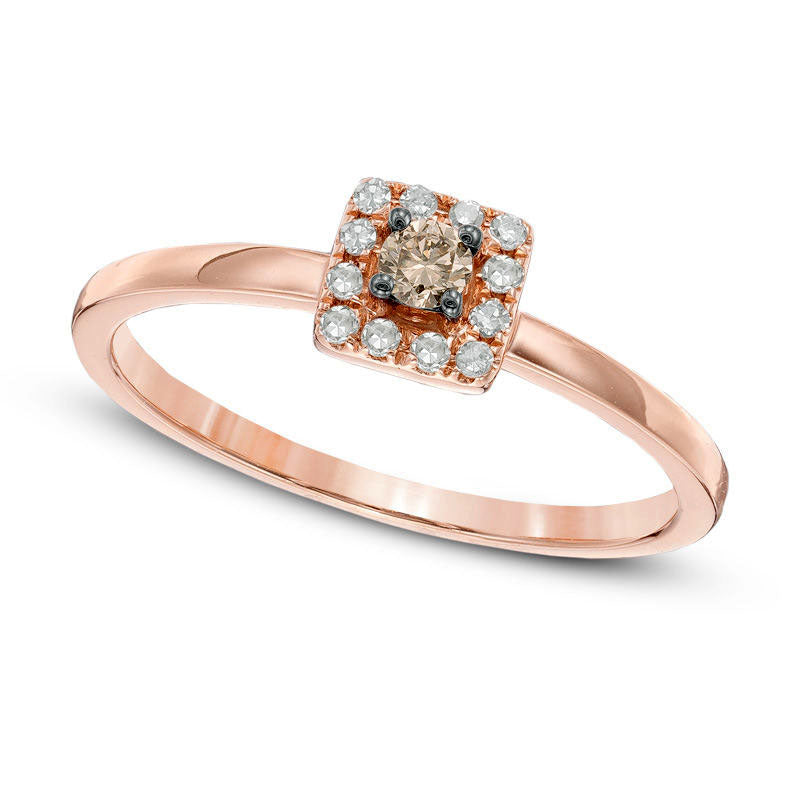 Image of ID 1 017 CT TW Champagne and White Natural Diamond Square Frame Promise Ring in Solid 10K Rose Gold