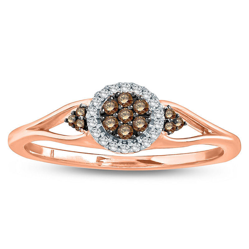 Image of ID 1 017 CT TW Composite Champagne and White Natural Diamond Frame Tri-Sides Promise Ring in Solid 10K Rose Gold