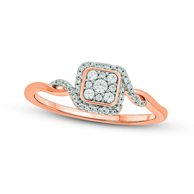 Image of ID 1 017 CT TW Composite Cushion Natural Diamond Frame Split Shank Promise Ring in Sterling Silver with Solid 14K Rose Gold Plate