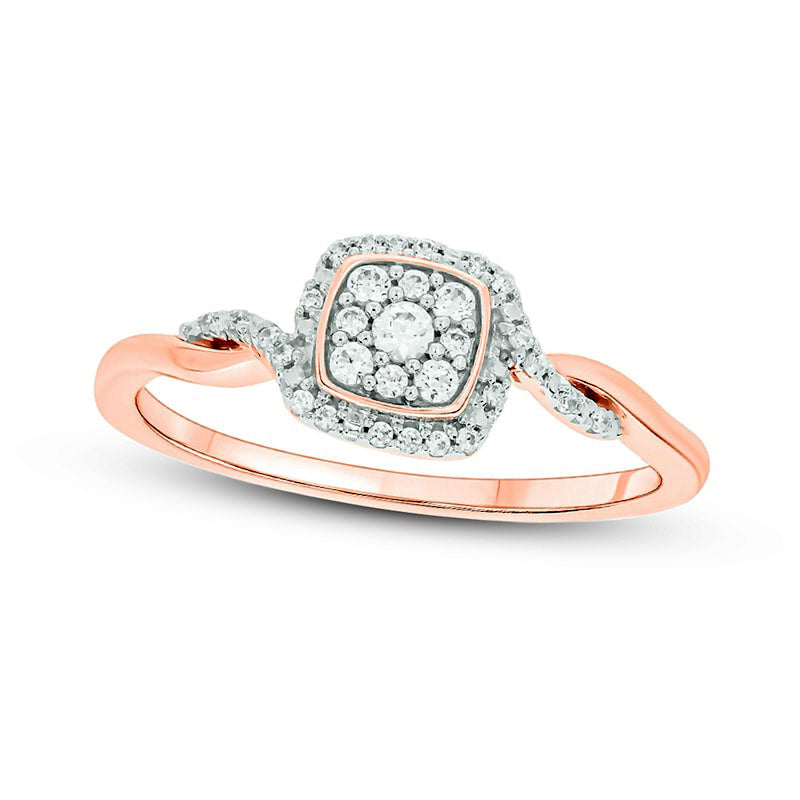 Image of ID 1 017 CT TW Composite Cushion Natural Diamond Frame Twist Shank Promise Ring in Sterling Silver with Solid 14K Rose Gold Plate