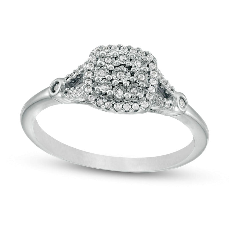 Image of ID 1 017 CT TW Composite Cushion-Shaped Natural Diamond Split Shank Promise Ring in Sterling Silver
