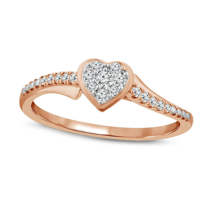 Image of ID 1 017 CT TW Composite Heart Natural Diamond Bypass Promise Ring in Solid 10K Rose Gold
