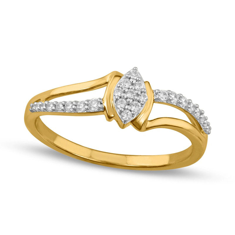 Image of ID 1 017 CT TW Composite Marquise-Shaped Natural Diamond Split Shank Promise Ring in Solid 10K Yellow Gold