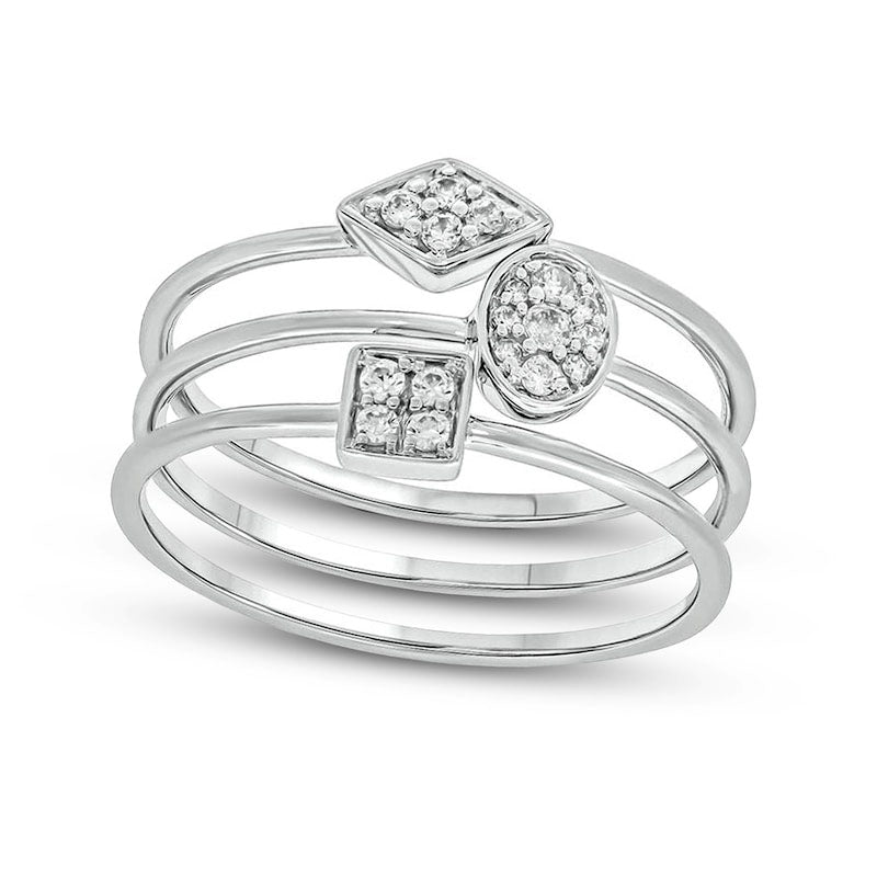 Image of ID 1 017 CT TW Composite Multi-Shape Natural Diamond Stack Ring Set in Sterling Silver