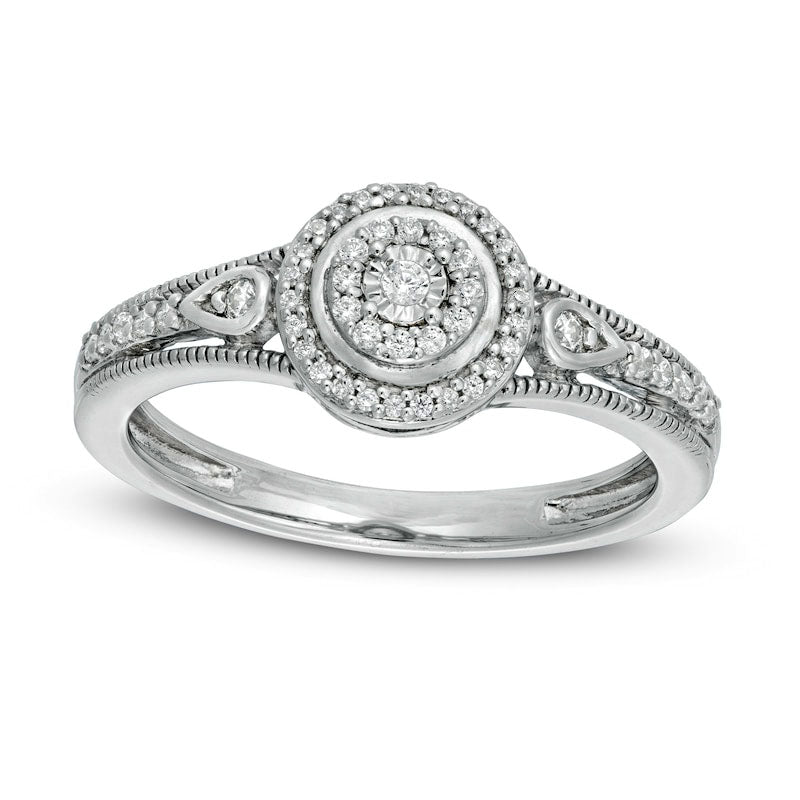 Image of ID 1 017 CT TW Composite Natural Diamond Antique Vintage-Style Promise Ring in Sterling Silver