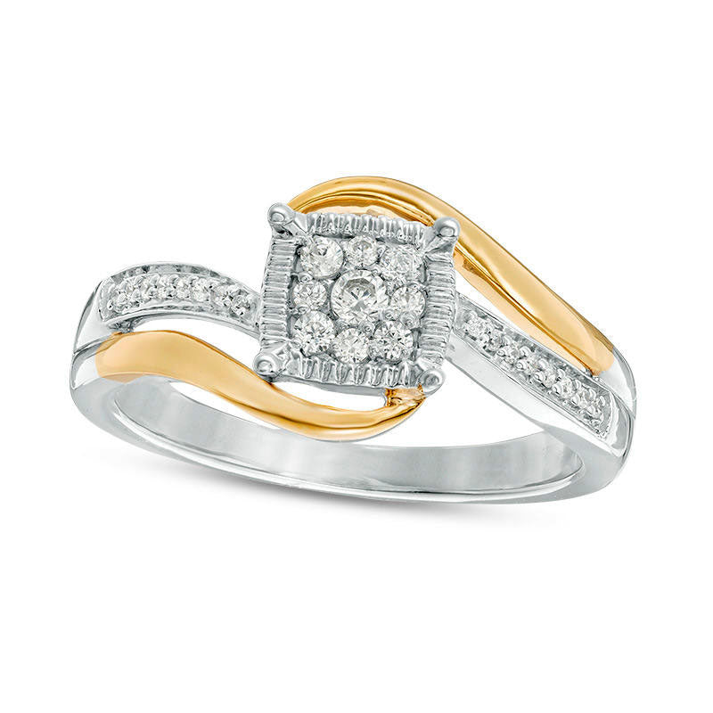 Image of ID 1 017 CT TW Composite Natural Diamond Cushion Frame Bypass Promise Ring in Sterling Silver and Solid 10K Yellow Gold