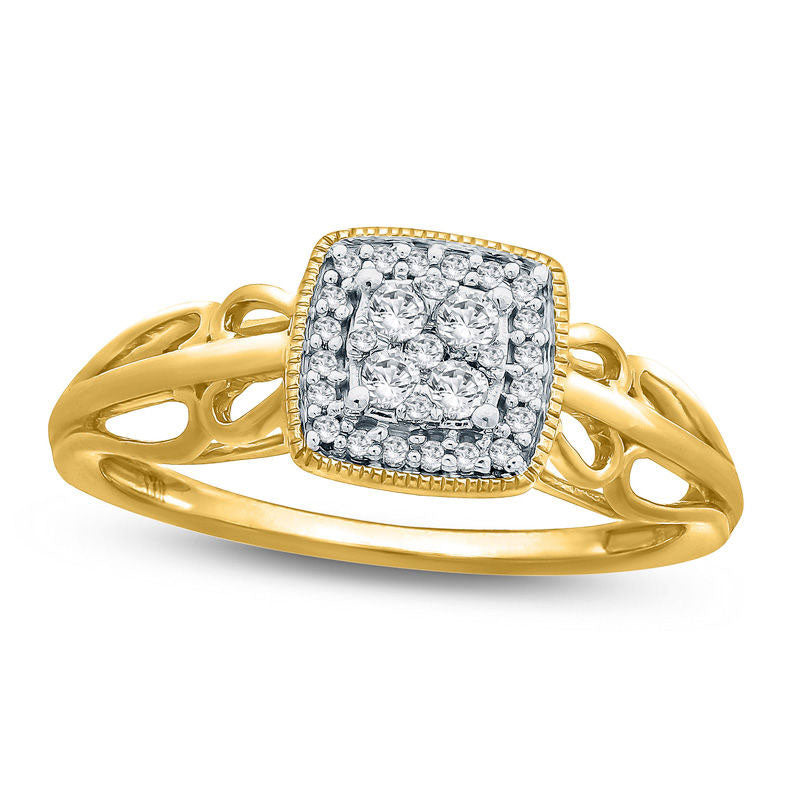 Image of ID 1 017 CT TW Composite Natural Diamond Cushion Frame Heart Shank Promise Ring in Solid 10K Yellow Gold