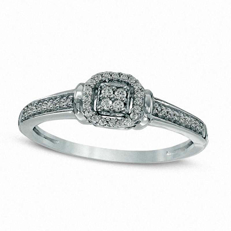Image of ID 1 017 CT TW Composite Natural Diamond Cushion Frame Promise Ring in Solid 10K White Gold