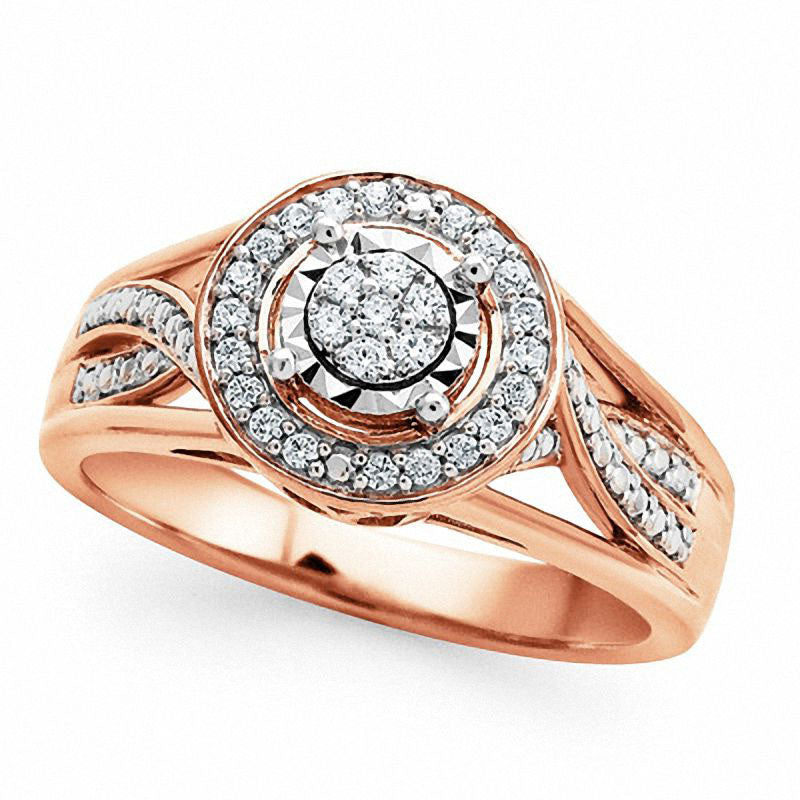 Image of ID 1 017 CT TW Composite Natural Diamond Frame Twist Promise Ring in Sterling Silver and Solid 14K Rose Gold Plate