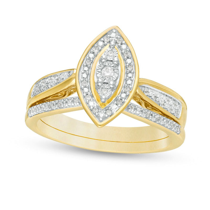 Image of ID 1 017 CT TW Composite Natural Diamond Marquise Frame Bridal Engagement Ring Set in Sterling Silver with Solid 14K Gold Plate