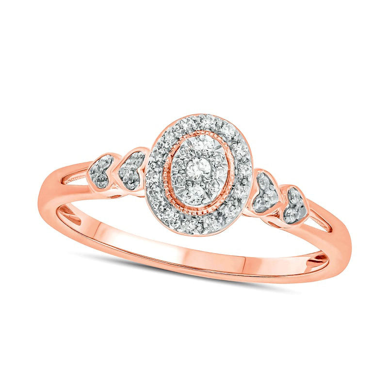 Image of ID 1 017 CT TW Composite Natural Diamond Oval-Shaped Frame Double Heart Sides Promise Ring in Solid 10K Rose Gold