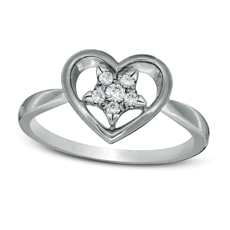 Image of ID 1 017 CT TW Composite Natural Diamond Star in Heart Ring in Sterling Silver